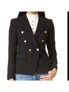Club Monaco Black Blazer Sz 6 Structured Gold Buttons Classic Workwear Chic